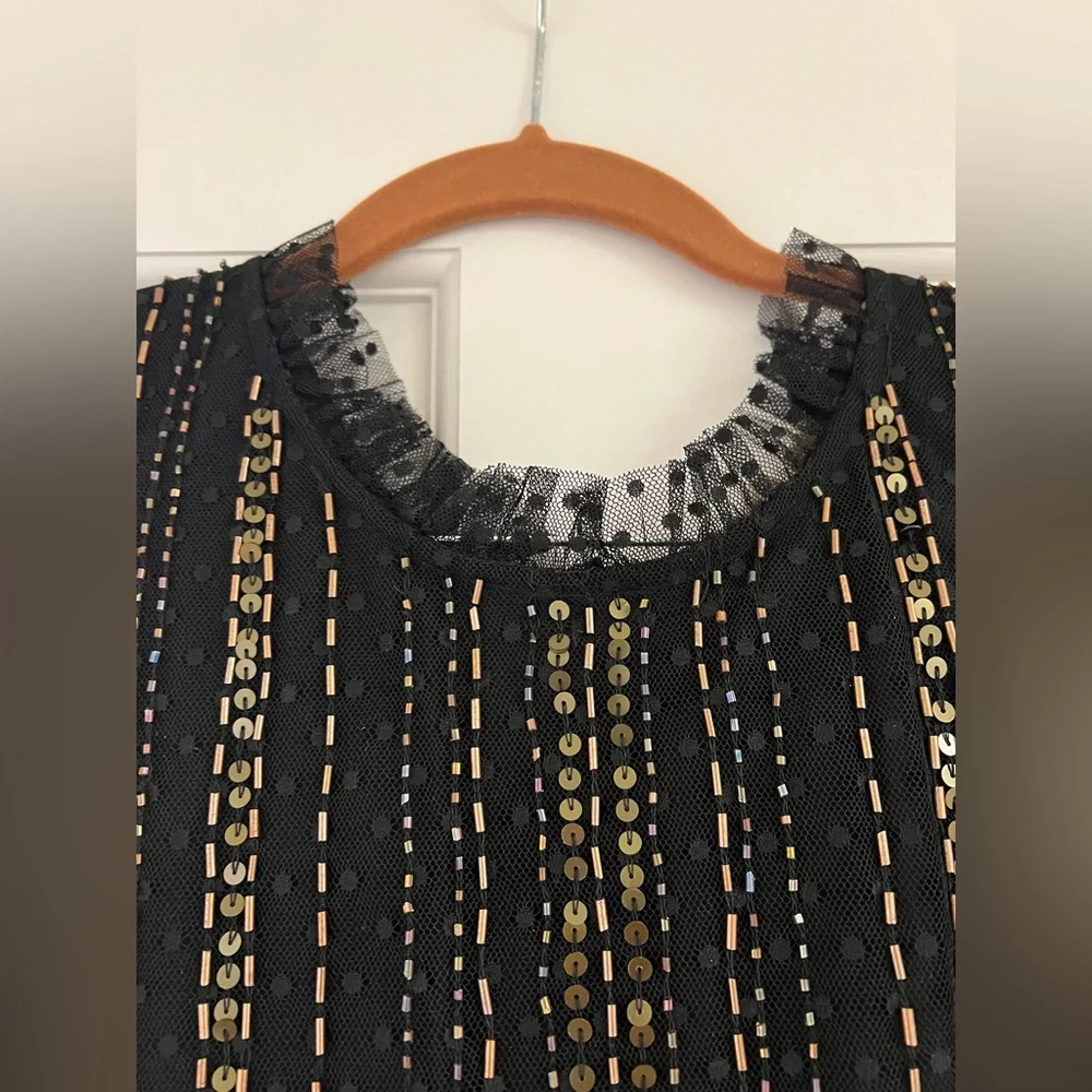 Anthropologie Black Gold Beaded wedding skirt blouse top set outfit size XL - Picture 10 of 12
